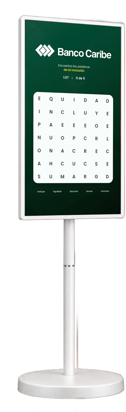 Sopa de letras de Banco Caribe en una pantalla touch