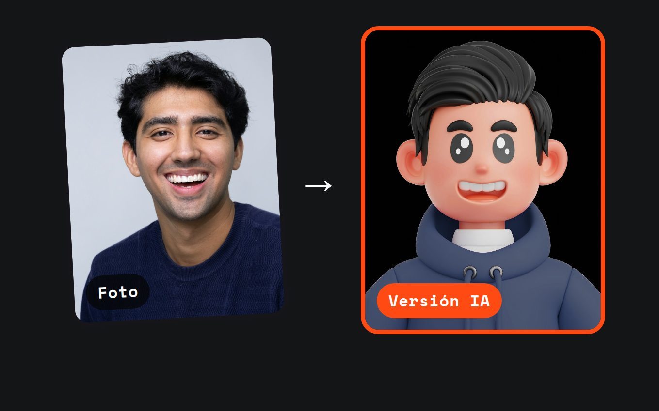 Foto de una persona junto a su versión animada generada con IA