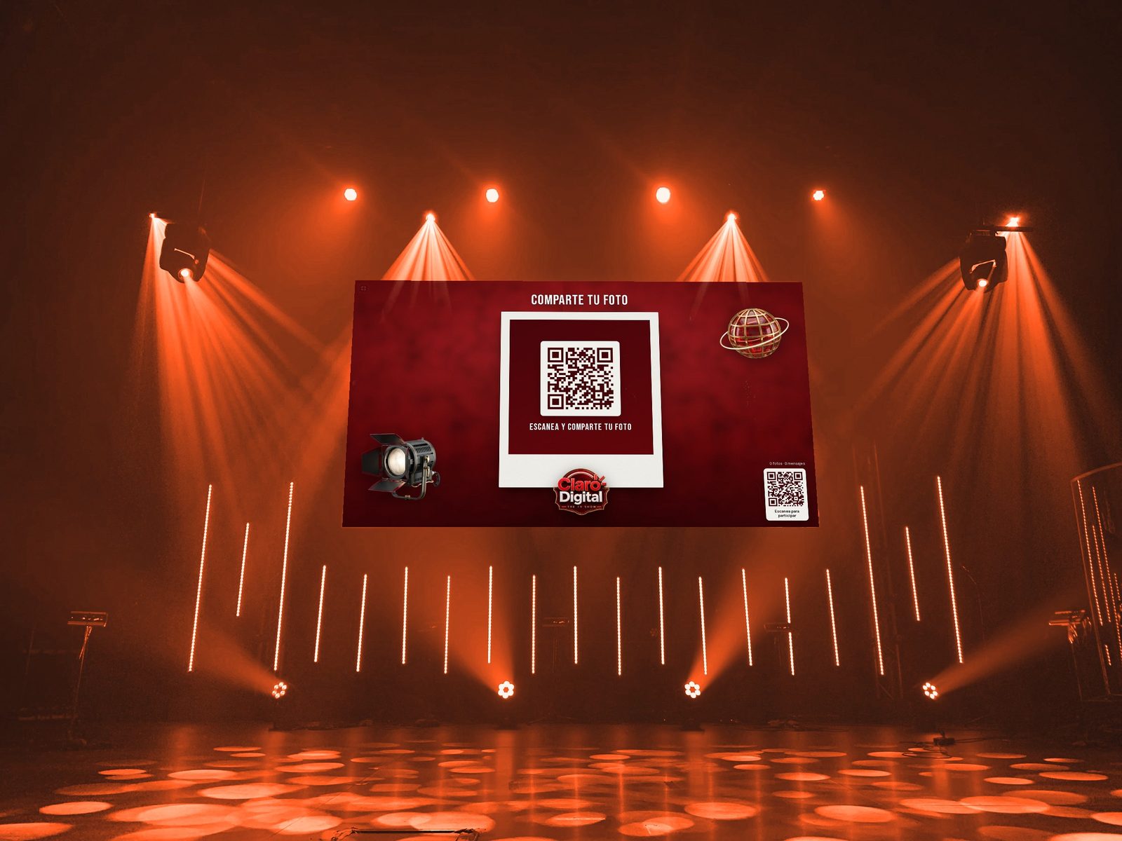 Pantalla LED de escenario con el photobooth de Claro