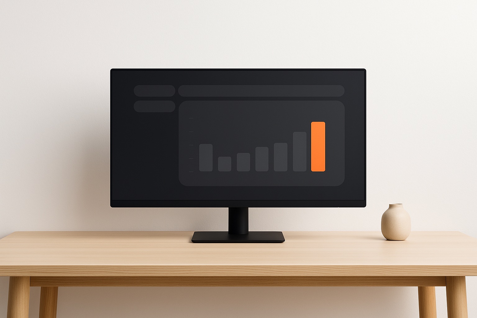 Monitor curvo sobre un escritorio mostrando un panel de control con gráficos
